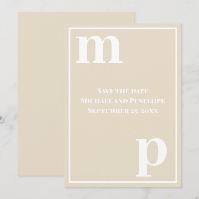 Invitación Monograma divertido de moda Champagne Beige Salva  (Anverso / Reverso)