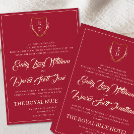 Invitación Monograma dorado rojo de Crimson clásico