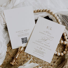 Invitación Monograma dorado romántico Boda de código QR delan