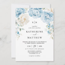 Monograma Dusty Blue Champagne Boda de marfil