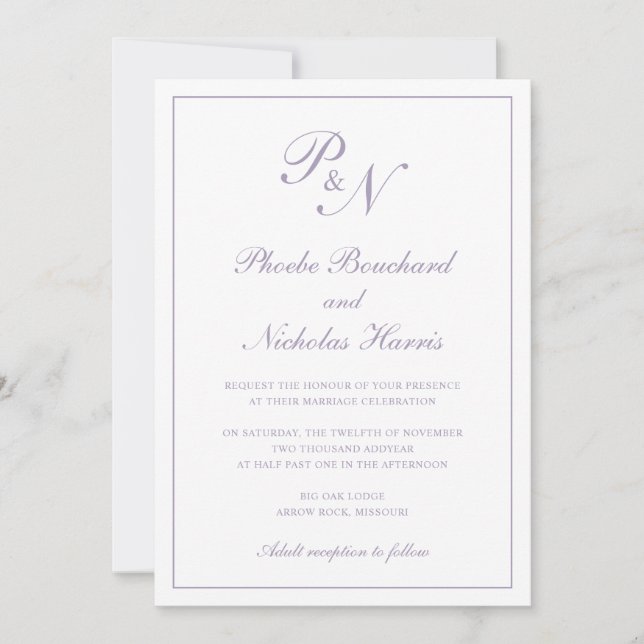 Invitación Monograma Dusty Purple Elegant Todo En Un Boda (Anverso)