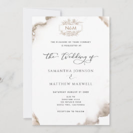 Invitación Monograma elegante, acuarela de tonos tierra, Boda