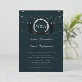 Invitación Monograma elegante azul Boda plateado LGBTQ mascul