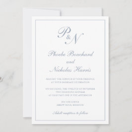 Invitación Monograma Elegante Azul Polvo Todo En Un Boda