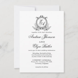 Invitación Monograma elegante blanco y negro