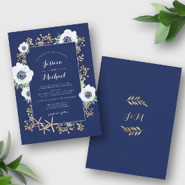 Invitación Monograma elegante Boda azul de la Marina de Flore
