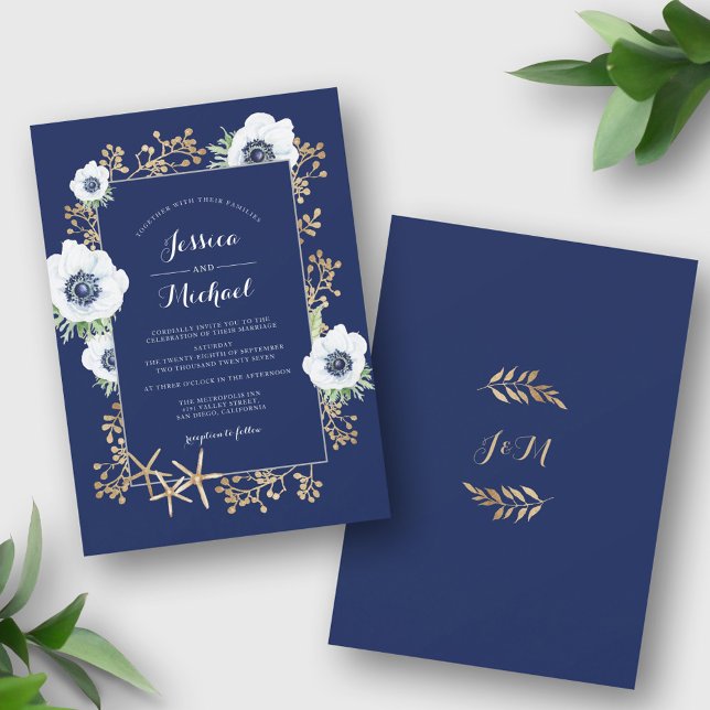 Invitación Monograma elegante Boda azul de la Marina de Flore (Subido por el creador)