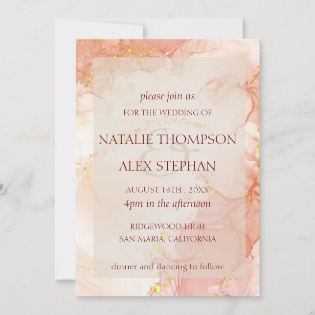 Invitación Monograma Elegante Boda con efecto de Mármol de Or (Anverso)