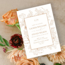 Invitación Monograma Elegante Boda de línea floral de terraco