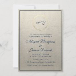 Invitación Monograma Elegante Champagne y Boda Azul de la Mar