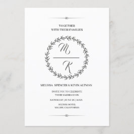 Invitación Monograma elegante, clásico corona,