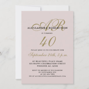 Invitación Monograma elegante cuarenta cumpleaños oro rosa