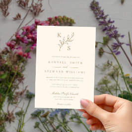 Invitación Monograma elegante de Boda floral de vegetación