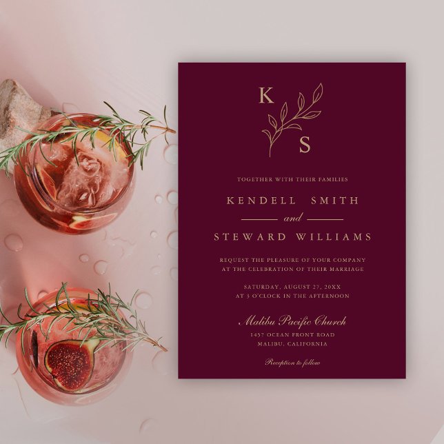 Invitación Monograma elegante de Boda floral de vegetación (Subido por el creador)