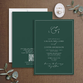 Invitación Monograma elegante de caligrafía verde esmeralda d