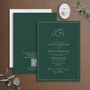 Invitación Monograma elegante de caligrafía verde esmeralda d