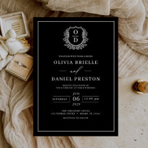 Monograma elegante de Escudo de Leafy Blanco Negro