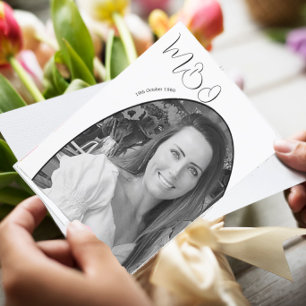 Invitación Monograma elegante de foto negra blanca de cumplea