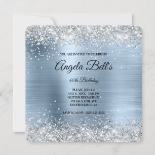 Invitación Monograma elegante de lentejuelas plateadas sobre 