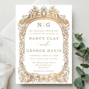Invitación Monograma elegante del marco vintage clásico del o