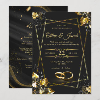 Invitación Monograma Elegante Editable Esmoquin Negro Corona 