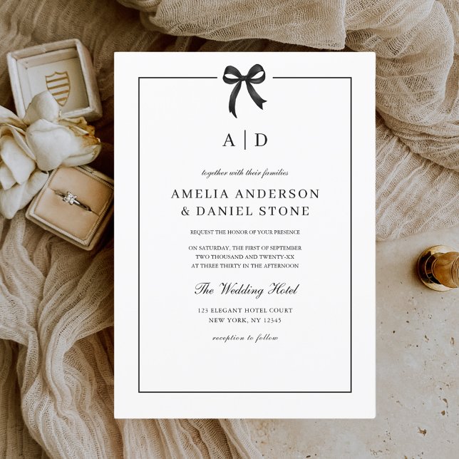 Invitación Monograma elegante formal de arco blanco y negro (Subido por el creador)
