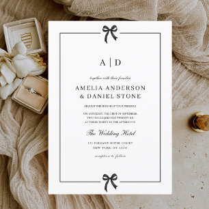 Invitación Monograma elegante formal de arco blanco y negro