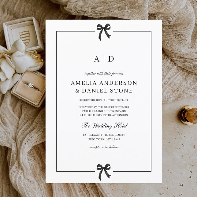 Invitación Monograma elegante formal de arco blanco y negro (Subido por el creador)
