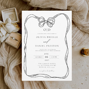 Invitación Monograma elegante formal de arco blanco y negro