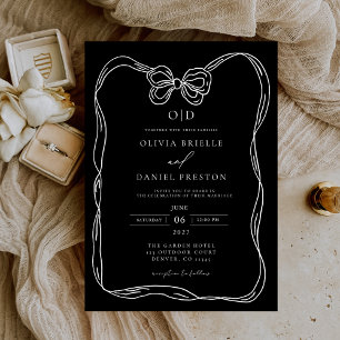 Invitación Monograma elegante formal de arco blanco y negro
