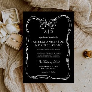 Invitación Monograma elegante formal de arco blanco y negro