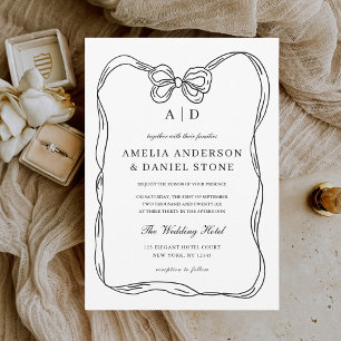 Invitación Monograma elegante formal de arco blanco y negro