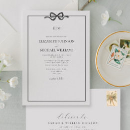 Invitación Monograma elegante formal de arco blanco y negro