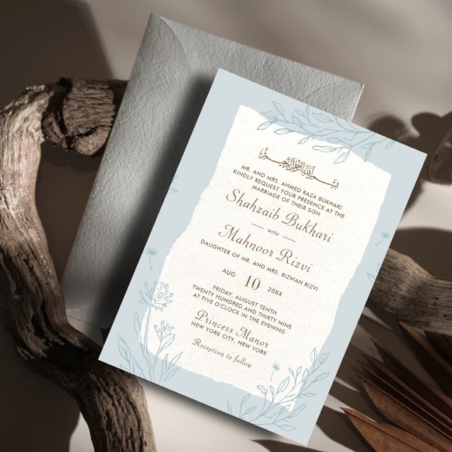 Invitación Monograma elegante Moda floral azul Boda islámico (Subido por el creador)
