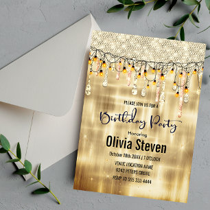 Invitación Monograma elegante purpurina de goteo de oro