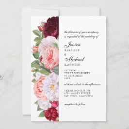 Invitación Monograma Elegante Rosas Vintage Boda de Borgoña