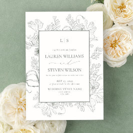 Invitación Monograma Elegante Sage Green Floral Line Boda