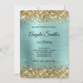 Invitación Monograma Elegante Turquesa con Brillo Dorado