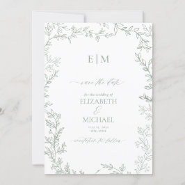 Invitación Monograma elegante verde de hoja Sage Salven la fe