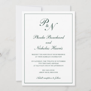 Invitación Monograma Elegante Verde Forestal Todo En Un Boda