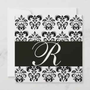 INVITACIÓN MONOGRAMA EN BLANCO Y NEGRO DAMASK