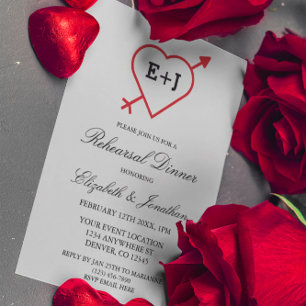 Invitación Monograma Ensayo De Corazón Y Flecha Cena