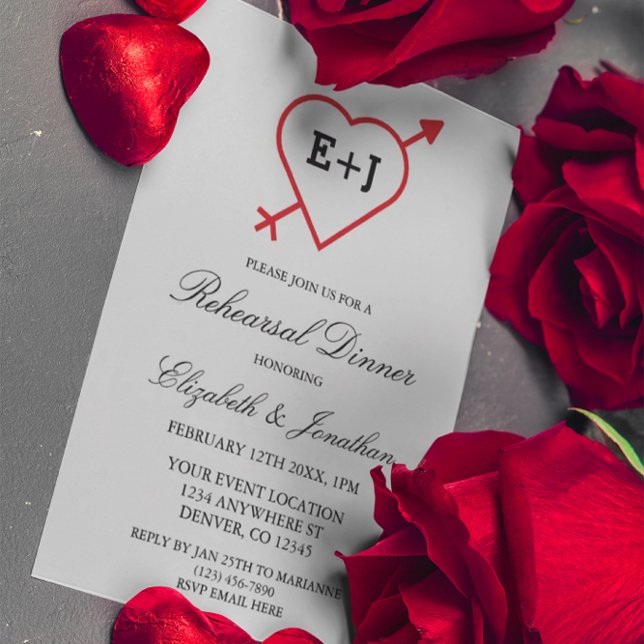 Invitación Monograma Ensayo De Corazón Y Flecha Cena (Subido por el creador)