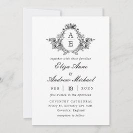 Invitación Monograma Escudo barroco Boda blanco y negro
