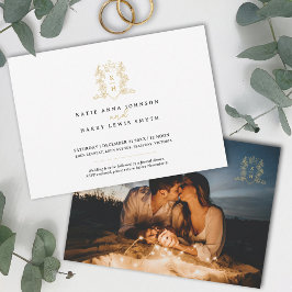 Invitación Monograma escudo corona corazón boda de oro blanco