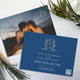 Invitación Monograma escudo corona corazón rosa azul boda de 