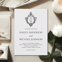 Monograma Escudo de bodas de cosecha blanca negro