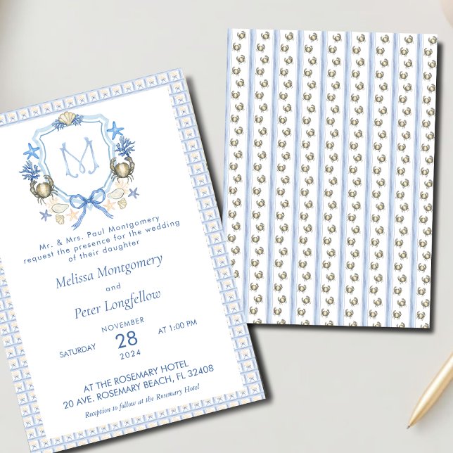 Invitación Monograma Escudo de cangrejo boda (Subido por el creador)