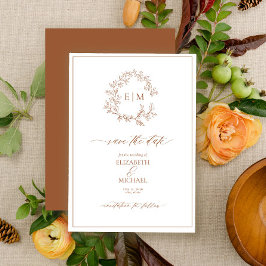 Invitación Monograma Escudo de terracota Leafy Guardar fecha