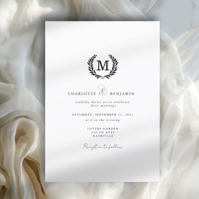 Invitación Monograma Escudo elegante (Elegant Crest Monogram Invitation)